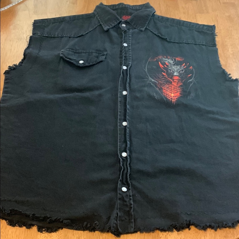 Black and Red Casual Button Down Shirt with Graphic Design